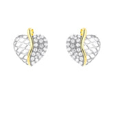 Sterling Silver GP Center Line w/ Half CZ andHalf "X" Design Heart Earrings